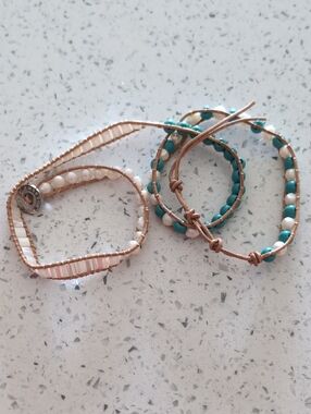 Victoria Emerson Teal & White Beaded Wrap Bracelets
